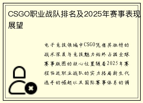 CSGO职业战队排名及2025年赛事表现展望
